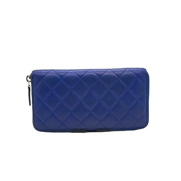 Chanel Caviar Quilted Large CC logo Zip Around Wallet Royal Blue*EUC*Care Cards - Picture 4 of 14